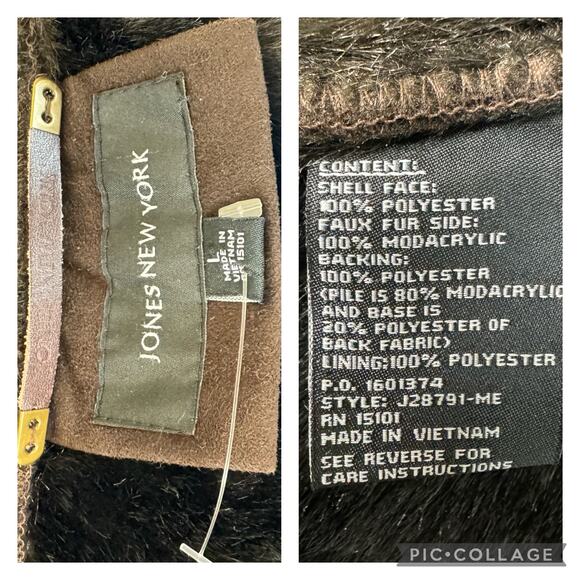 Vintage Jones New York's luxe style trimmed, faux fur long brown coat size large - Picture 13 of 17
